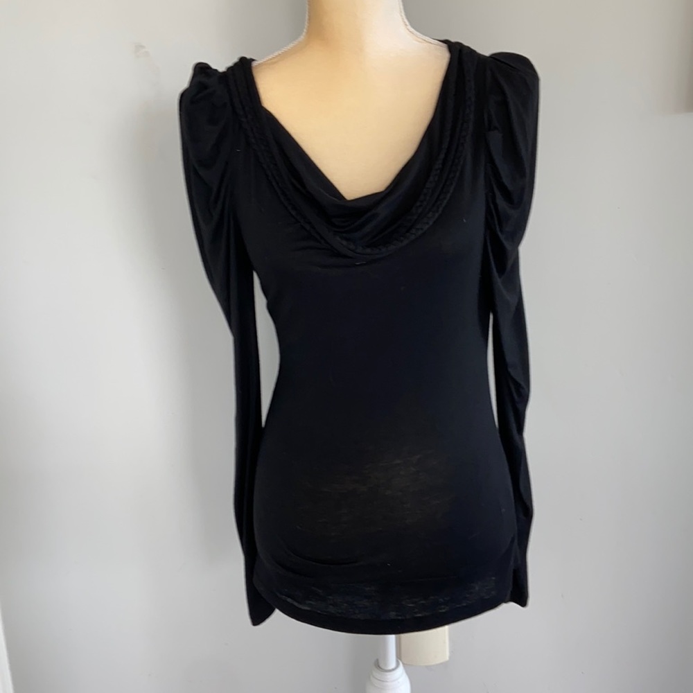 fab'rik Black Draped Neck Long Sleeve Top